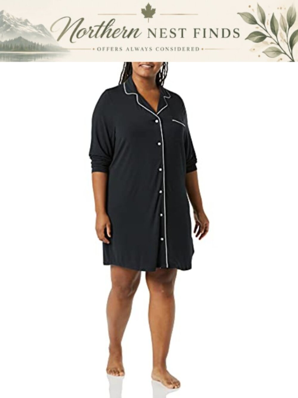 Super Soft Lightweight Jersey Knit Womens Piped Nightshirt Button Front